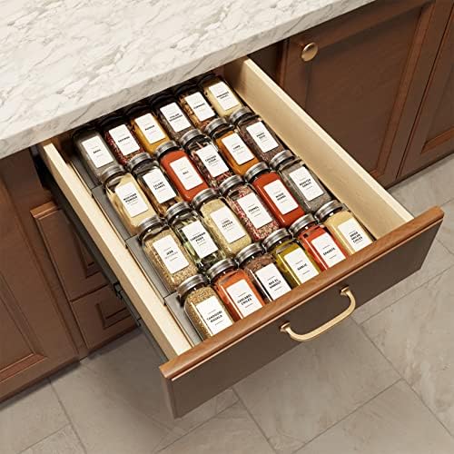 24 Pcs Spice Jars with Labels, Empty 4oz Glass Spice Bottles, Minimalist Farmhouse Spice Labels Stickers with Funnel, Seasoning Containers for Spice Rack, Cabinet and Drawer