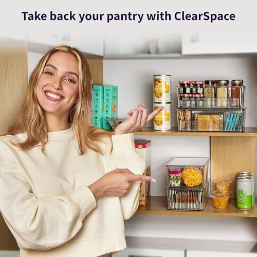 Pantry Organizer Storage Bin with Divider & Lid, 2 Pack