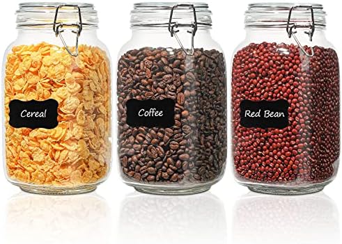 Square Glass Jars with Airtight Lids 51 oz 3 Pack Wide Mouth