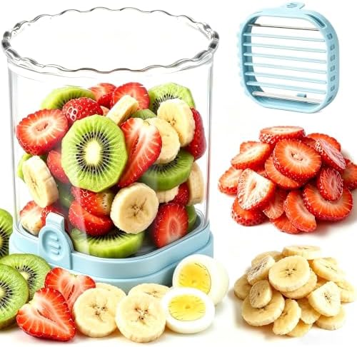 Hendiy Strawberry Slicer with Stainless Steel Blades | Egg & Fruit Slicer Cup for Banana, Cucumber, Mushroom | ABS Detachable Kitchen Gadget - Precision Berry Cutter Tool (Blue, 1-Pack) by Hendiy