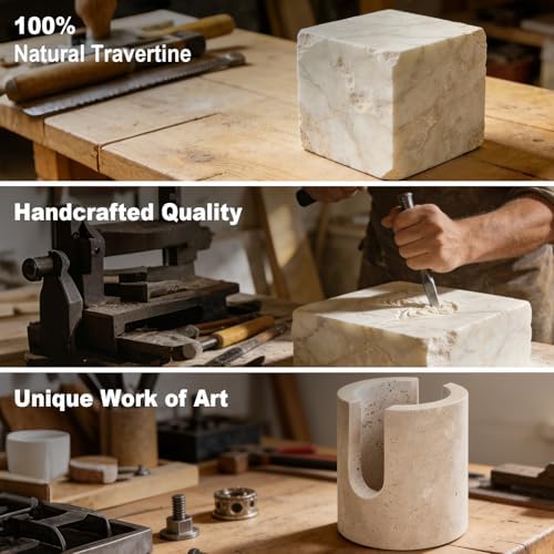 Natural Travertine Sponge Holder for Kitchen Sink w A Plant-Based Sponge