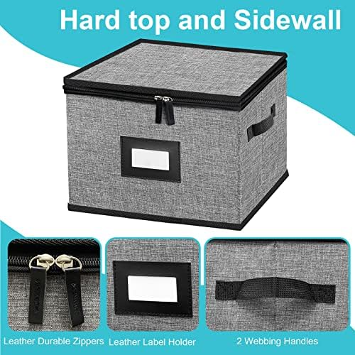 China Storage Containers-Quilted Dish Storage Containers with Lid Hard Shell for Moving Transport, Dinnerware Storage,Stackable Plate Storage,24 Felt Plate Dividers Included,2PACK 12*12*8in