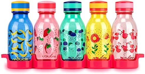 WaterWeek 14 oz Tritan Reusable Water Bottles - Includes 5 Leak Proof Bottles and Fridge Tray - BPA Free and Dishwasher Safe
