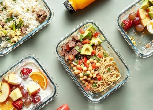 Glass Food Storage Containers with Airtight Lids - BPA-Free, Leak-Proof, Clear - for Lunch Meal Prep & Leftovers Set of 10