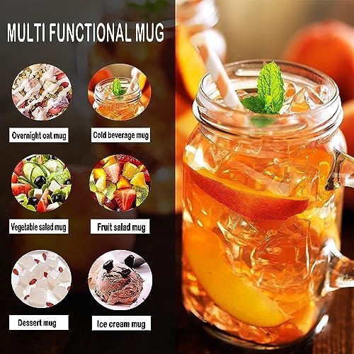Mason Jar Cups, Mason Jars With Lids & Handle, 16 oz – 12 Pack