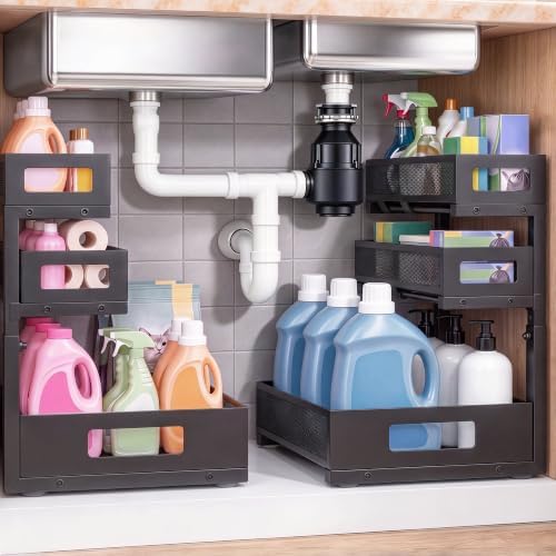 3-Tier Under Sink Organizer, Pull-Out Drawers, 2-Pack Black