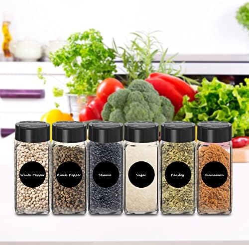12 Pack Glass Spice Jars with Labels, 4oz Spices Containers Spice Jars with Black Shaker Lids, Empty Containers for Spice, Silicone Funnel and Pen Included