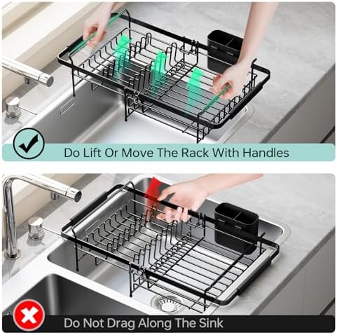 Expandable in-Sink or Over-Sink Dish Drying Rack, 14.5"-18", Black