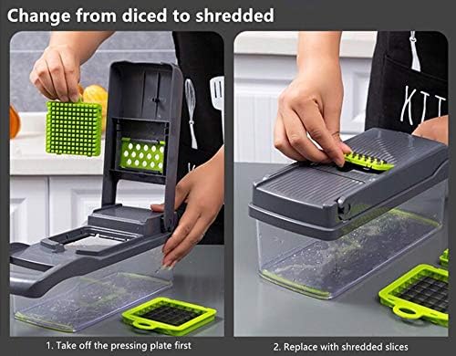 Food Chopper Vegetable-Fruit-Cheese-Onion Chopper Slicer Dicer Tomato Grater 12 in 1 Veggie Chopper Spiralizer Salad Potato Slicer with Container Multi-function Kitchen Aid Carrot Cutter (White)