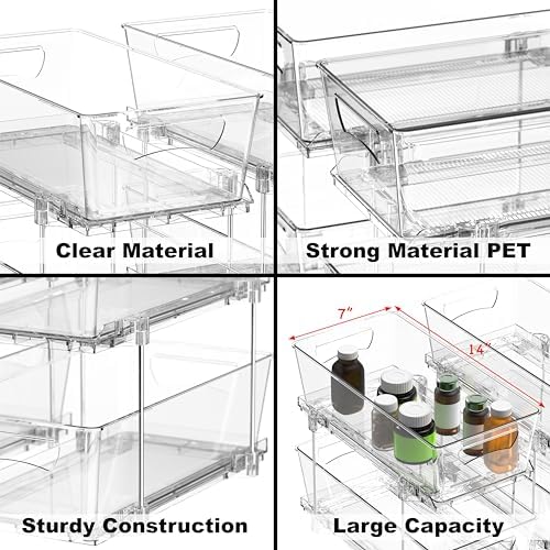 2Pcs 2-Tier Slim Drawer Cabinet Pull-Out Organizer, Clear