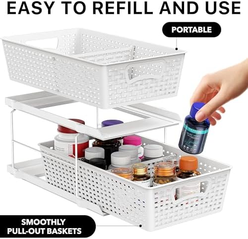 2 Tier Pull-Out Sliding Drawer Under Sink Storage, White