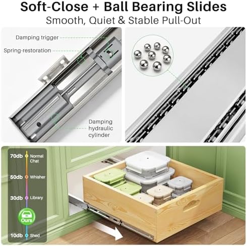 Pull Out Cabinet Organizer, Soft Close Slide Out Solid Wooden Drawers(15"W X 21"D x 6.2''H), Heavy Duty Full-extension Roll Out Shelves for Kitchen Cabinets,Pantry & Closet Organizers and Storage