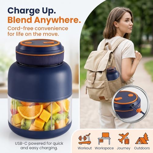 Portable Juicer 38 Blade Wireless Cup Blender Electric Fresh Bottle Mini Licuadora Portatil Personal Cupping Smoothie Single Serve Rechargeable Batidora Small with To-Go 180w It Fast - Image 4