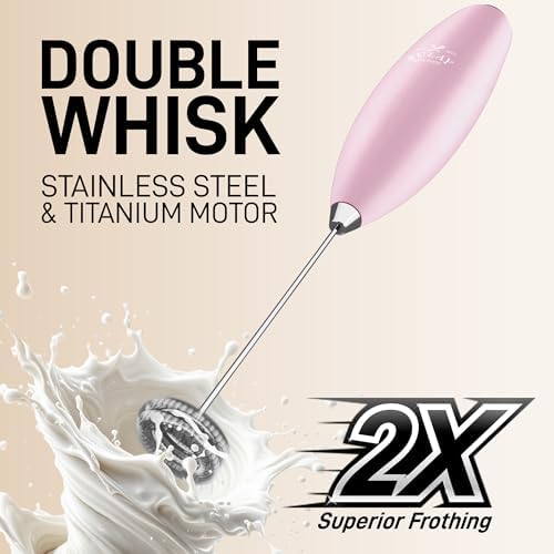 Zulay Kitchen Milk Frother Handheld Electric Whisk, Drink Mixer Wand, Rose - Image 4