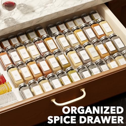 Bamboo White Spice Drawer Organizer, (Need 3" Deep Drawer) Expandable 4 Tier Spices Rack for Cabinet, Kitchen Seasoning Storage Insert (Jars Not Included, From 12" to 23" Wide)