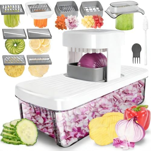 Vegetable Chopper Mandoline Slicer 8-in-1 with Container, 8 Blades for Onion, Veggie & Fruit, Easy Food Slicer Dicer Cutter, Kitchen Gadgets & Essentials by Badelite