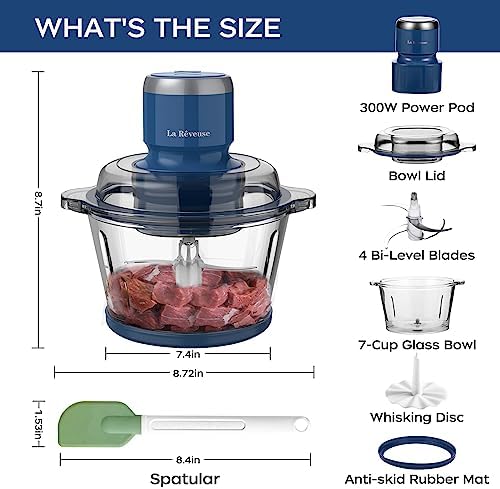 La Reveuse Electric Food Processor, 7-Cup Food Chopper Glass Bowl, Blue - Image 5