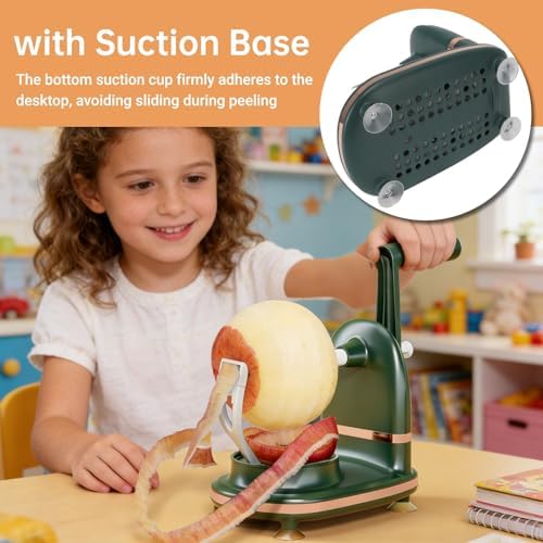 Manual Apples Peeler, Fruit Peeler Machine with Divider Fruit Peel Tool with Suction Base for Home Kitchen Pie Making (Dark green)