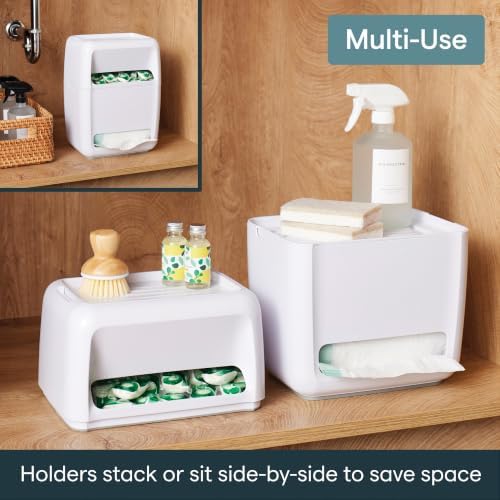 SinkSuite Bag & Pod Dispenser, Standing Garbage Bag and Dishwasher Pod Organizer with Removable Lids for Storage, Speckled White
