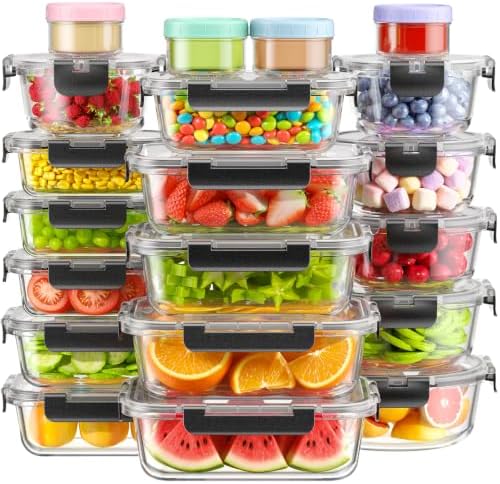 40 PCS Glass Food Storage Containers with Lids, BPA-Free