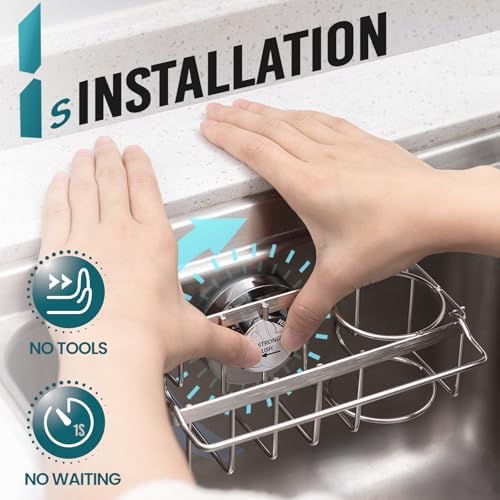 4-in-1 Sink Sponge Holder for Kitchen with Strong Suction Cup-Silver