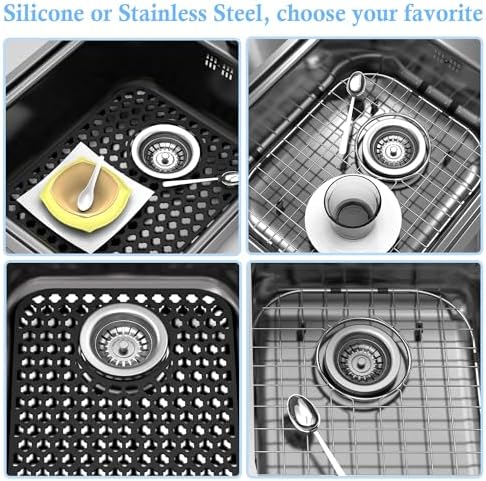 2 Pack Silicone Sink Protector Mat for Kitchen Sink Rear Drian Black