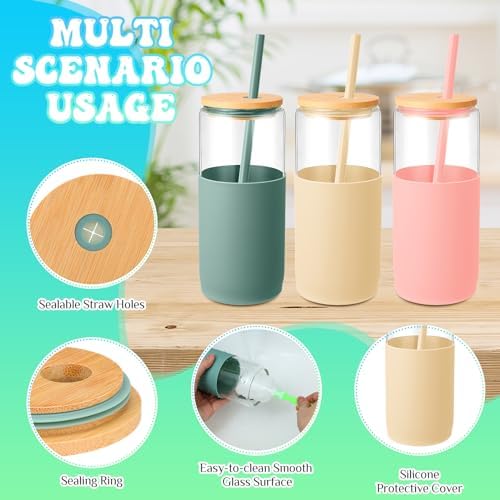 4 Pack 20 oz Glass Tumbler, Olive, Amber, Black, Pink