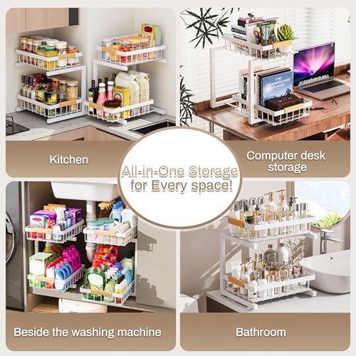 Adjustable Under Sink Organizer, 2-Tier Pull-Out, 2-Pack, White