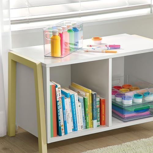Slim Clear Plastic Stackable Storage Bin, Tall Narrow, 4-Pack