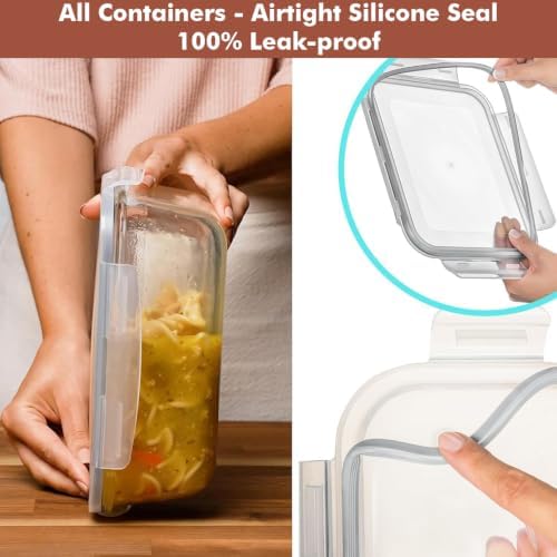 8 Cups/ 63 Oz 4 Piece (2 containers + 2 Lids) Large Glass Food Storage/ Baking Containers with Locking Lids. Ideal for Storing food, vegetables or fruits. BPA Free & Leak Proof -Microwave, Oven Safe