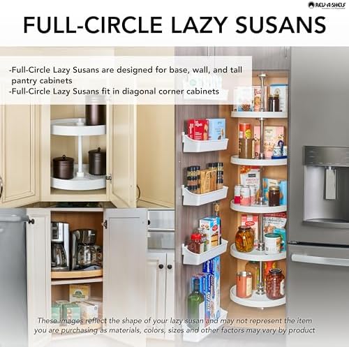18 Inch 3 Tier Full Circle Lazy Susan for H Corner Kitchen Cabinets, Large Plastic Home Storage Rotating Shelves, White, 6013-18-11-526