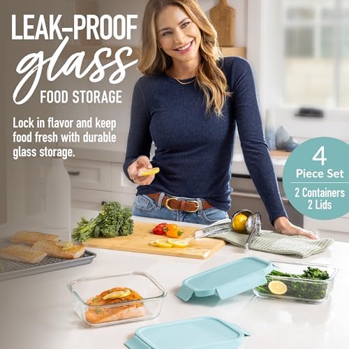 Glass Leak-Proof Food Storage Set, 4 Piece, Airtight Lids, BPA-Free