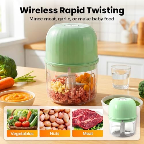 Electric Garlic Chopper Portable Mini Portable Veggie Chopper, Light Green - Image 6