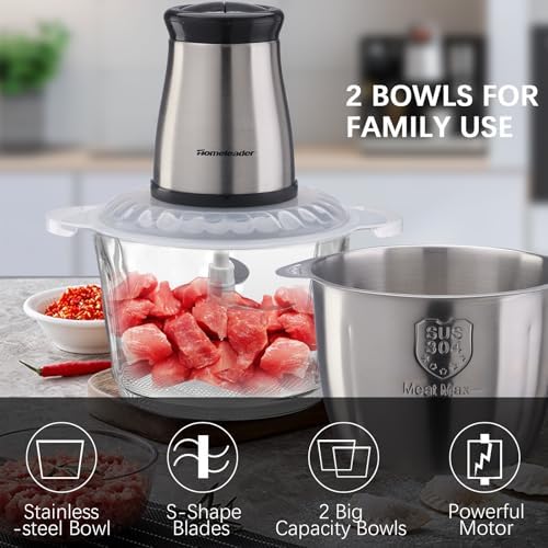 Electric Food Chopper, Food Processor, 2 Bowls and 4 Sharp Blades, 300W