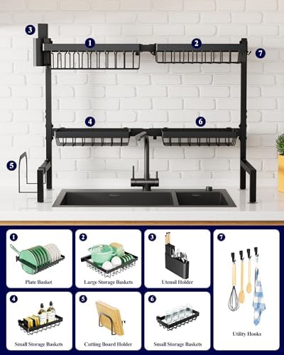 Adjustable Over The Sink Dish Drying Rack, 26.8" -33.9"x21.5"