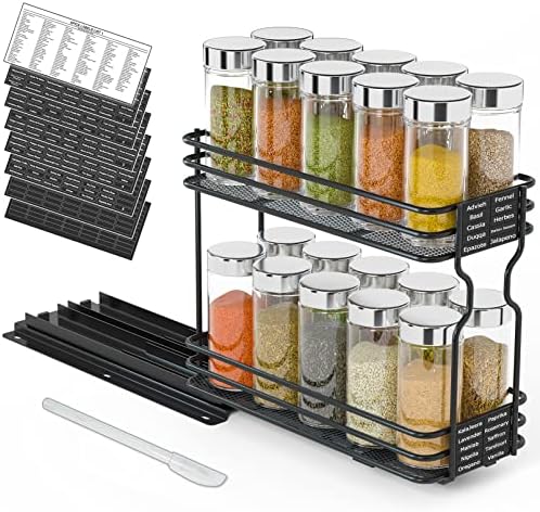 Pull Out Spice Rack Organizer for Cabinet, Heavy Duty Slide Out Seasoning Kitchen Organizer, Cabinet Organizer, with Labels, 4.5" W x10.75 D x8.5 H, 1 Drawer 2-Tier