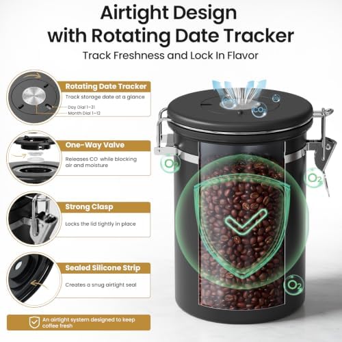 Coffee Canister with Window, Airtight Stainless Steel Container, 22OZ