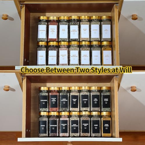 24 Gold Spice Jars with Labels, 4oz Seasoning Jars for Cabinets, Drawers