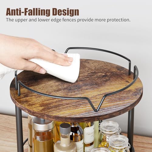 12" Wood Lazy Susan, 2 Tier-Rotating Spice Rack, Rustic Brown