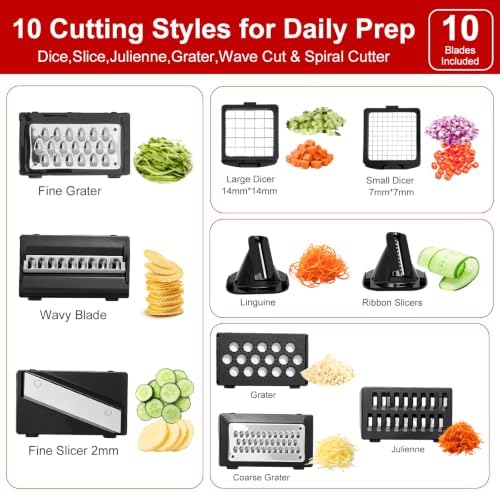 Vegetable Chopper, 10-in-1 Mandoline Slicer and Chopper with 10 Interchangeable Blades & Container, 304 Stainless Steel Press Lid, Onion Chopper, Potato Slicer, Julienne Cutter - Image 3