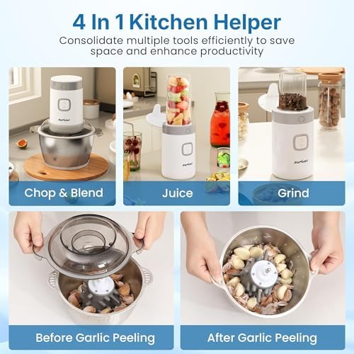 Electric Food Processor, 4 in 1 Food Grinder for Grinding Meat/Cofffee/Fruit/Vegetables, 350W Food Chooper with 1.8L Stainless Steel Container & 2 Cups, 2 Speed for Home Kitchen, White - Image 2