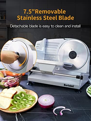 Meat Slicer, 200W Electric Food Slicer with 2 Removable 7.5" Blades