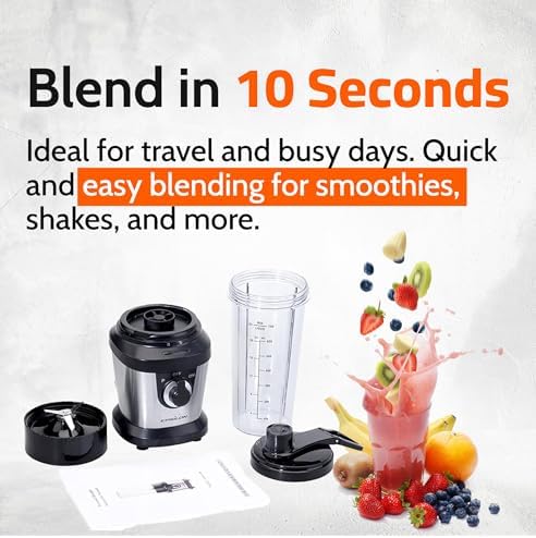 Portable blender for Shakes and Smoothies – 400W Personal Blender with 24oz Portable Bottle, Electric Personal Blender Bottle with 4-Blade Assembly, Travel-Friendly and BPA-Free