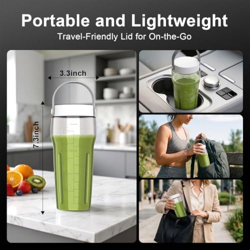 Portable Blender for Smoothies & Shakes, 17oz Personal Blender with 6 Stainless Steel Blades, USB-C Rechargeable, LED Display, Compact Travel Juicer with Extra Lid for Gym, Office & On-the-Go, White - Image 6