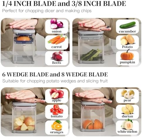 French Fry Cutter, Manual Potato Cutter, 4 Stainless Steel Blades, BPA-Free