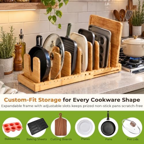Bamboo Pots and Pans Organizer for Under Cabinet & Drawer