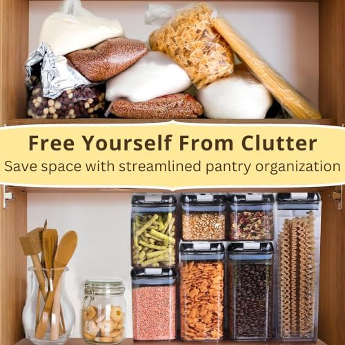 Airtight Food Storage Containers with Lids – 7 Piece Assorted Size Kitchen Pantry Organization Set, BPA-Free Clear Plastic, Stackable Containers for Cereal, Flour, Sugar, Rice, Snacks