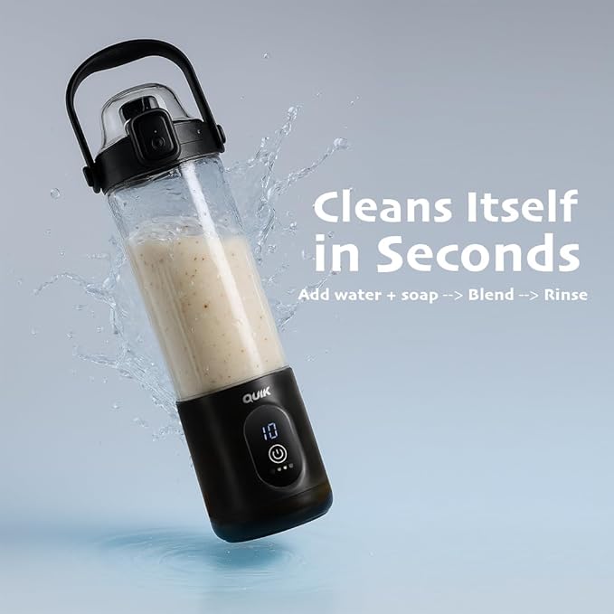 Portable Blender - Cordless 24oz. Personal Blender for Shakes and Smoothies, Licuadora, BPA Free - Ice Crush, Dishwasher safe parts, Waterproof, Triple Batteries, Juicer Cup, Black