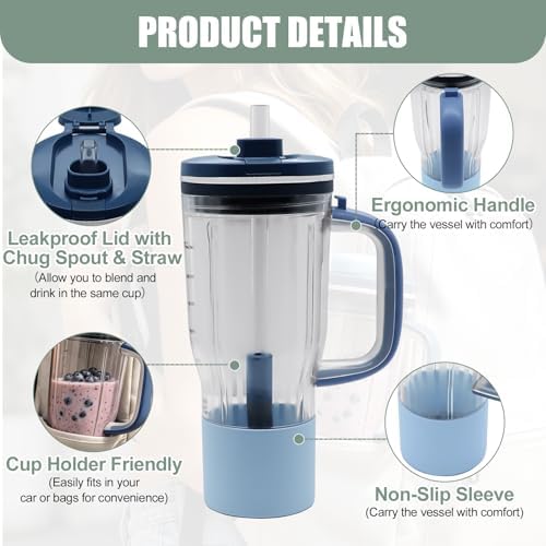 26 oz Travel Tumbler Replacement Compatible with Ninja BlendBoss Personal Blenders, Replacement 26oz Smoothie Vessel Cup with Lid & Straw for Blendboss DB351PR DB351CY DB351ST, Leakproof, Blue - Image 5