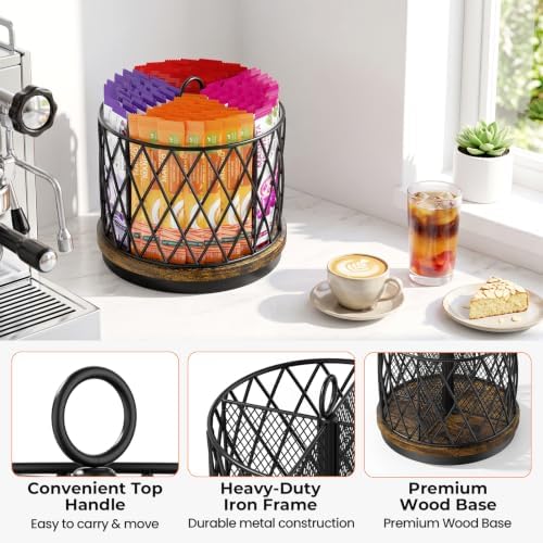 Drink Packet Organizer, 4-Compartment Rotating Drink Mix Holder